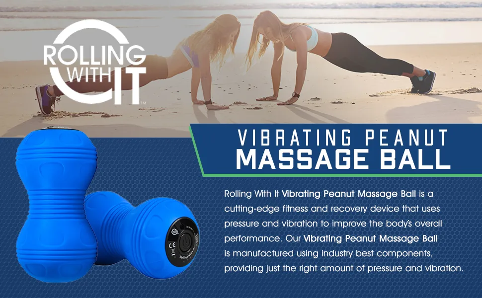 Professional Vibrating Peanut Massage Ball - Deep Tissue Trigger Point Therapy, Myofascial Release - Handheld, Cordless - 4 Intensity Levels - Dual Lacrosse Ball Vibration Massager (Blue) - vibrating peanut massage ball