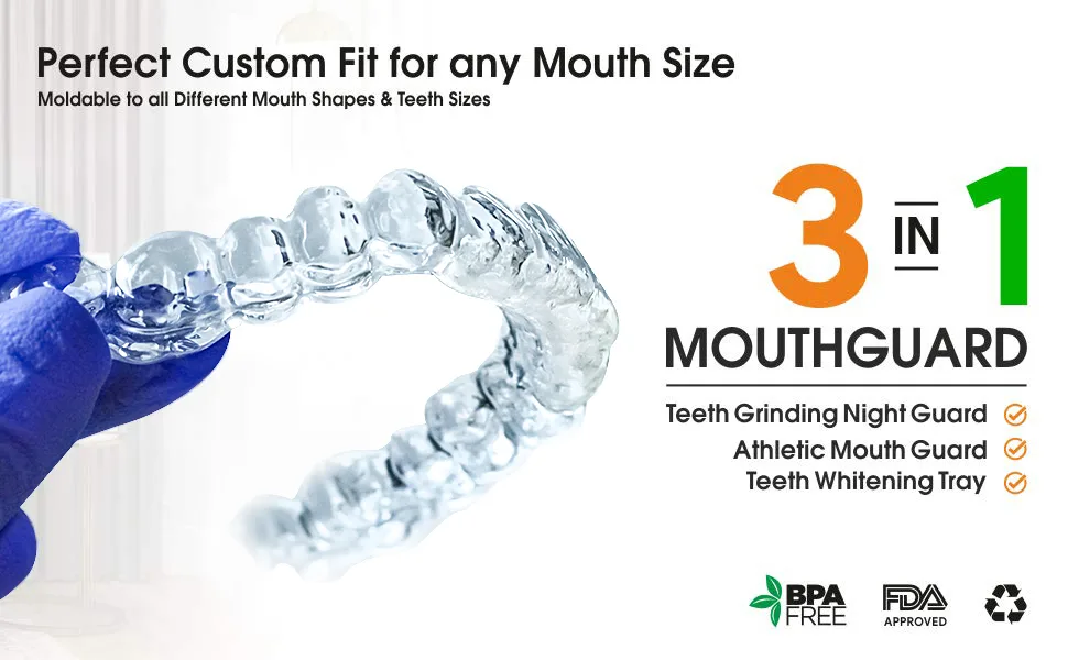 Professional Mouth Guard for Grinding Teeth - 2 Sizes 4 Pieces Mouthguard, Moldable Night Guards for Teeth Grinding, Night Guard Eliminates Bruxism & Teeth Clenching - Antibacterial Dental Guard Case - dental duty mouth guards for night teeth grinding bruxism