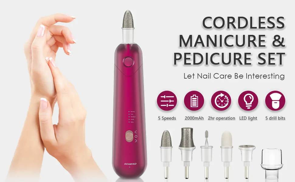 Professional Manicure Pedicure Set, Cordless Electric Nail File Kit, Rechargeable Nail Grinder for Thick Nails, 5 Speeds Hand Foot Nail Care Trimmer Buffer Tools - product information 7