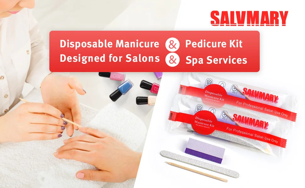 Professional Disposable Manicure Kit Basics 3 Piece Nail Kit, Wood Nail File 100/180 Grit, Mini Buffer 80/100 Grit, Wood Stick, 100 Set - product information 1