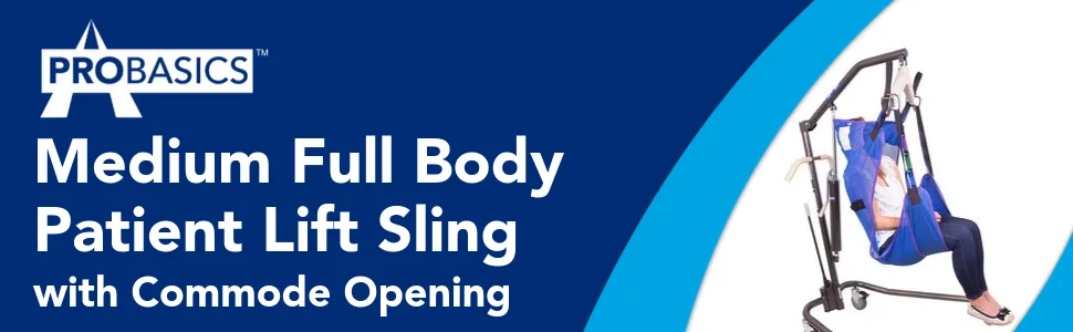 ProBasics Full Body Patient Lift Sling with Commode Opening - Four Point Mesh Sling for Patient Transfers - Supports up to 450 lbs. - Medium - medium patient lift sling