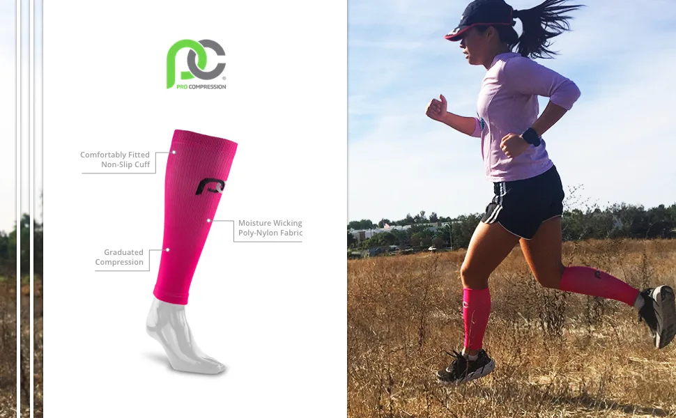 PRO Compression Calf Compression Sleeve for Calf Pain Relief | Calf Guard for Running, Cycling, Nurses, and Sports Small/Medium Neon Pink - product information 1