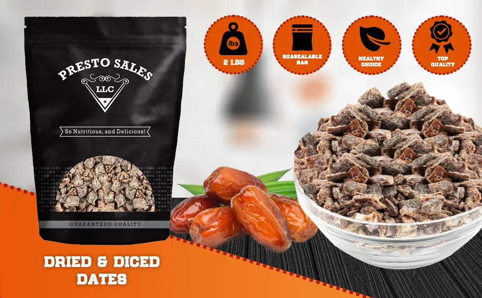Presto Sales Chopped Dates 32 oz | Sweet Nutritious Diced Dates Snack, Vegan | Resealable 2 lbs bag - product information 2