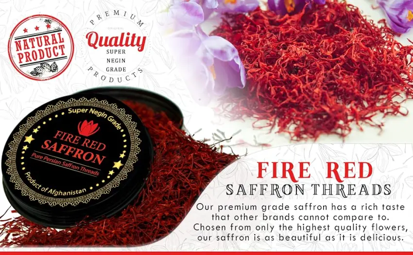 Premium Saffron Threads, Pure All Red Saffron Spice | Super Negin Grade | For Culinary Use Such as Tea, Paella, Golden Milk, Rice, & Risotto (2 Grams) - saffron tin super negin food grade natural quality fire red threads high rice paella premium prime