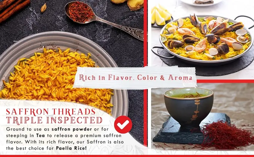 Premium Saffron Threads, Pure All Red Saffron Spice | Super Negin Grade | For Culinary Use Such as Tea, Paella, Golden Milk, Rice, & Risotto (2 Grams) - vanilla bean kings spice spices flavor color aroma scent powder tea rich a+ grade ground extract