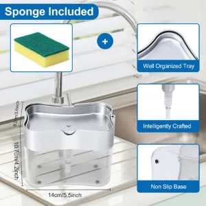 Premium Quality Dish Soap Dispenser - Countertop Kitchen Soap Dispenser, Sink Dish Washing Soap Dispenser 13 Ounces (Sponge Included) Silver - soap dispenser