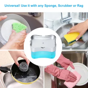 Premium Quality Dish Soap Dispenser - Countertop Kitchen Soap Dispenser, Sink Dish Washing Soap Dispenser 13 Ounces (Sponge Included) Silver - soap dispenser