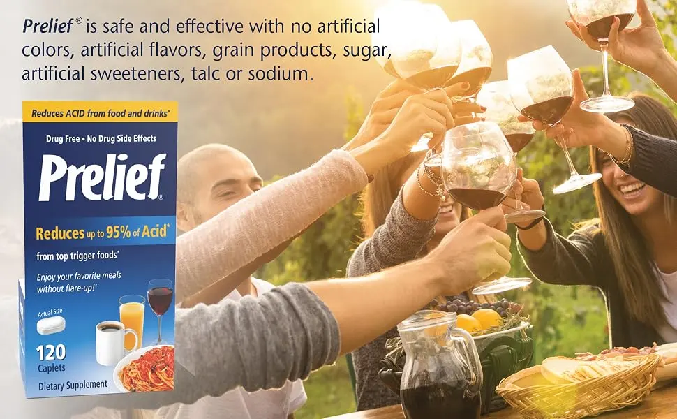 Prelief Acid Reducer Caplets Dietary Supplement, 120 Count 120 Count (Pack of 1) - Prelief is safe & effective no artificial colors/sweeteners, flavors, grains, sugar, talc or sodium