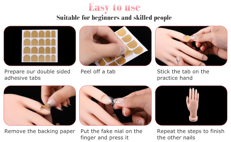 Practice Hand Nail Design Training Hand Flexible Fake Hand with 500 Pieces Fake Nails Acrylic False Fingernails and 25 Sheets Double Sided Adhesive Tabs for Manicure Practice Tool (Transparent Nails) - product information 7