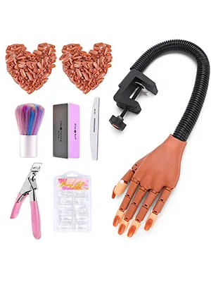 Practice Hand for Acrylic Nails-Flexible Moveable Nail Training Hand Kits, False Mannequin Hands with Fake Nail Tips, Nail Files and Clipper A-Brown - product information 3