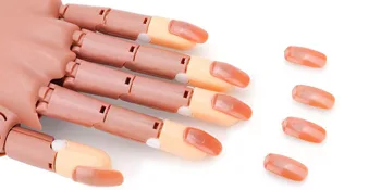 Practice Hand for Acrylic Nails-Flexible Moveable Nail Training Hand Kits, False Mannequin Hands with Fake Nail Tips, Nail Files and Clipper A-Brown - nail