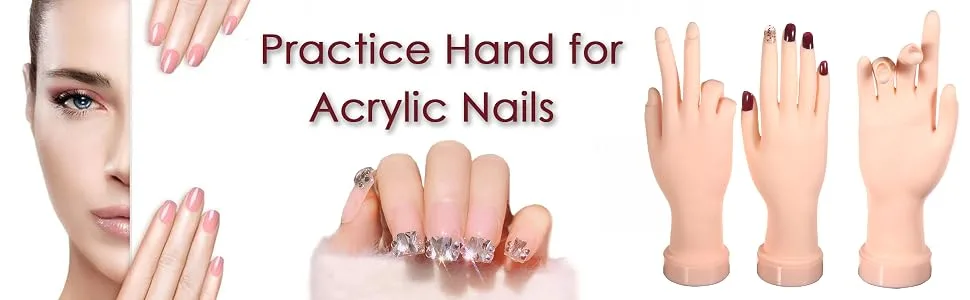 Practice Hand for Acrylic Nail, Fake Hand for Nails Practice, Flexible Movable Fake Hand Manicure Practice Tool, Nail Art Training Practice  - product information 2