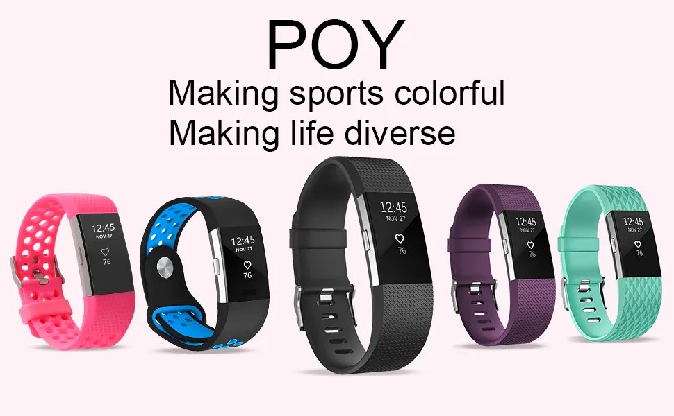 POY Replacement Bands Compatible for Fitbit Charge 2, Classic & Special Edition Adjustable Sport Wristbands Black Small - product information 1