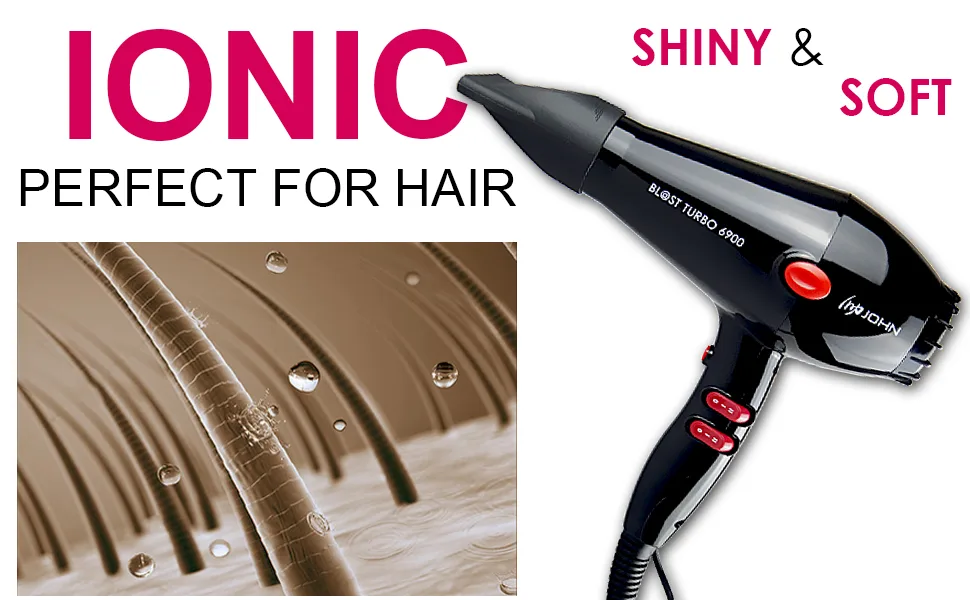 Powerful 2200w Ionic Hair Dryer, Fast Drying Professional Blow Dryer, JOHN Blast Turbo 6900 - HAIR DRYER