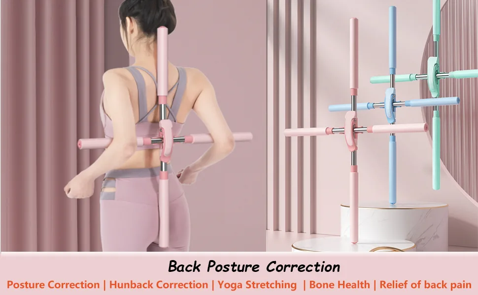 Posture Corrector,yoga sticks stretching tool,yoga sticks for posture, retractable design for adult and child Back Brace Posture Corrector (Pink) - Posture Correction | Hunback Correction