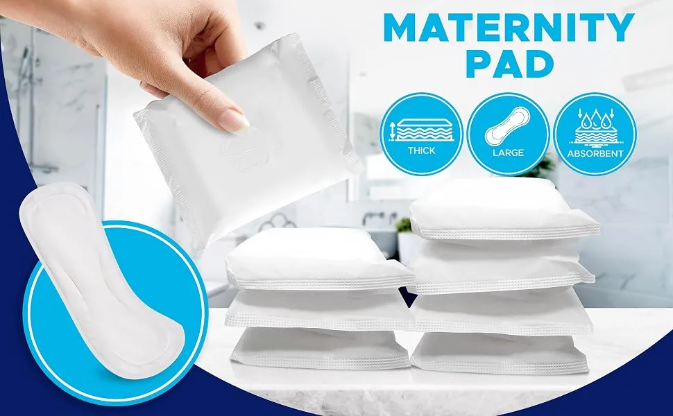 Postpartum Maternity Pads Pack of 28  Large Maximum Absorbency Heavy Flow Postpartum Incontinence Pads - Ultra Soft Disposable Post Birth Pads for New Moms- Vakly Postpartum Guide (2 Pack) - incontinence postpartum feminine length thin extra absorbency cotton menstrual bladder