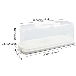 Portable Plastic Rectangular Loaf Bread Box, 13inch Translucent Cake Container Keeper for Buns Rolls Pumpkin Cakes Bagels Pastries Doughnut White - Bread Box