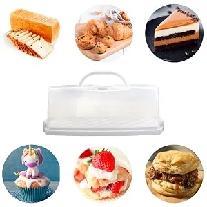 Portable Plastic Rectangular Loaf Bread Box, 13inch Translucent Cake Container Keeper for Buns Rolls Pumpkin Cakes Bagels Pastries Doughnut White - bread box