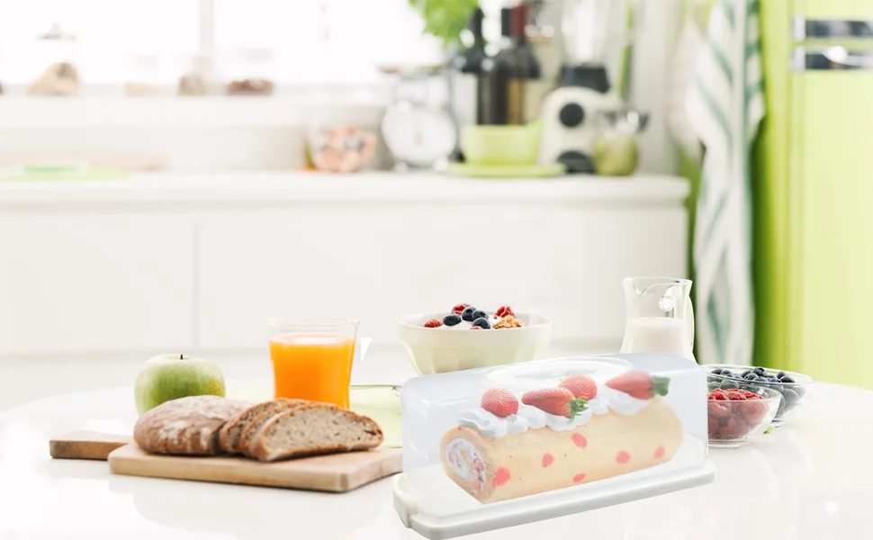Portable Plastic Rectangular Loaf Bread Box, 13inch Translucent Cake Container Keeper for Buns Rolls Pumpkin Cakes Bagels Pastries Doughnut White - cake box