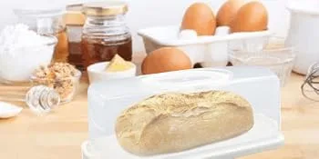 Portable Plastic Rectangular Loaf Bread Box, 13inch Translucent Cake Container Keeper for Buns Rolls Pumpkin Cakes Bagels Pastries Doughnut White - cake box