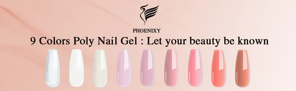 Poly Nail Gel Kit, Phoenixy 9 Colors Poly Extension Gel Kit Nail Builder Gel Top Base Coat Manicure Starter Kit Gift for Women - poly nail gel kit