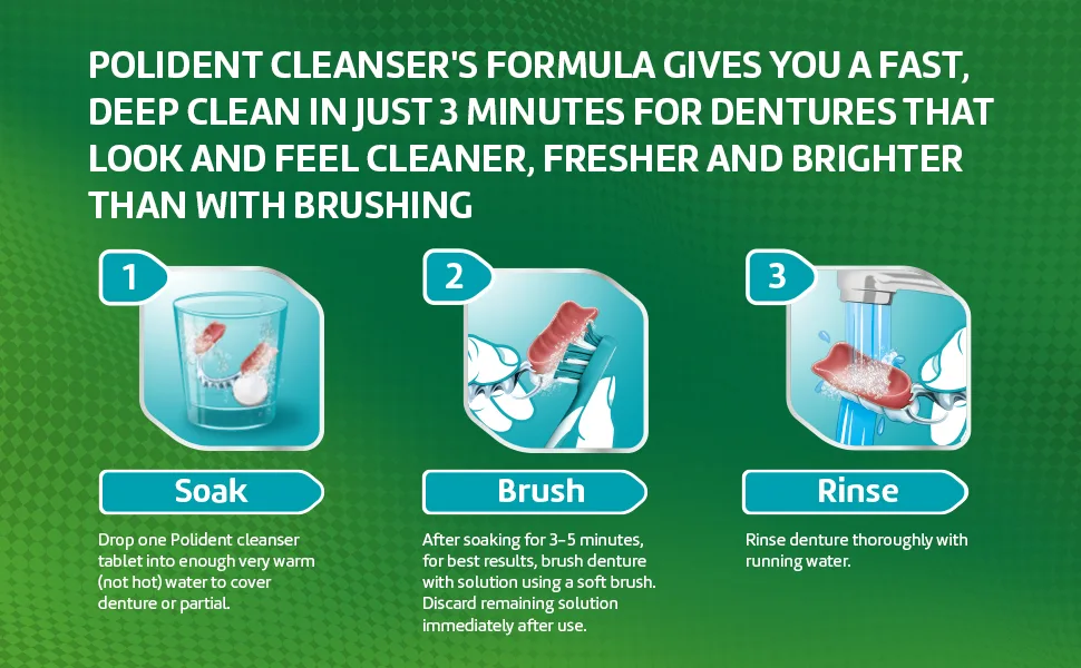 Polident 3-Minute Antibacterial Denture Cleanser - Mint, 3 Minute Whitening, 120 Count 120 Count (Pack of 1) - Polident 3 Minute