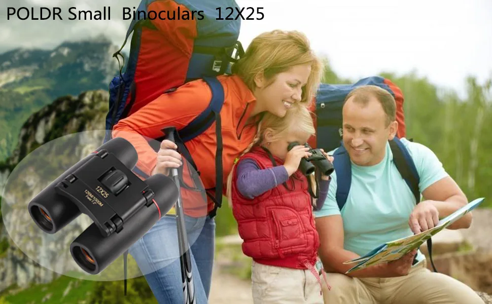 POLDR 12X25 Small Pocket Binoculars Compact Adults,Mini Kids Binoculars Boys for Bird Watching,Concert Theater Opera 12X25 Black - POLDR