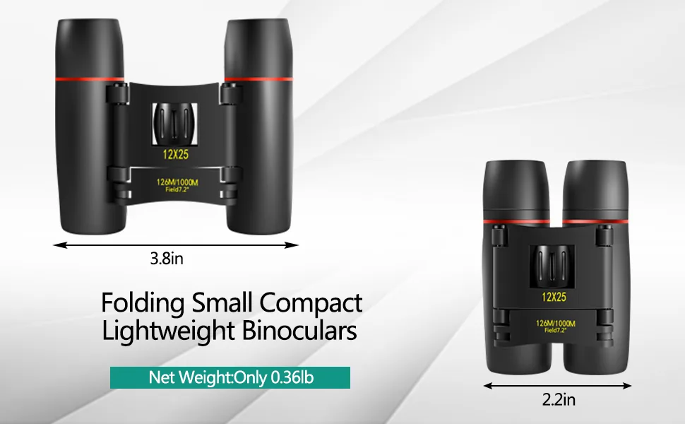 POLDR 12X25 Small Pocket Binoculars Compact Adults,Mini Kids Binoculars Boys for Bird Watching,Concert Theater Opera 12X25 Black - POLDR