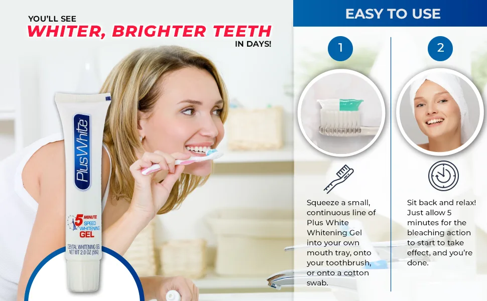 Plus White Speed Whitening Gel - Works in 5 Minutes - Professional Teeth Whitening w/ Dentist Approved Ingredient (2 oz) - whiten teeth