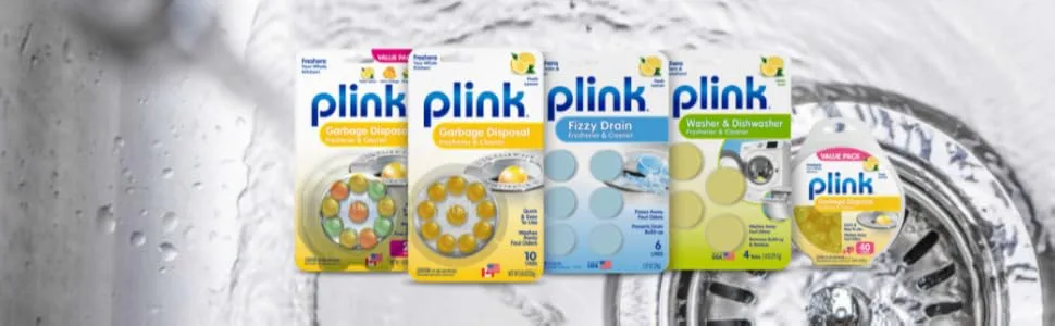 Plink Garbage Disposal Cleaner, Freshener & Odor Removing Balls, Easy to Use, Fresh Lemon Scent, 40 Count (PLM40N) 40 Count (Pack of 1) - Plink Banner - Summit Brands
