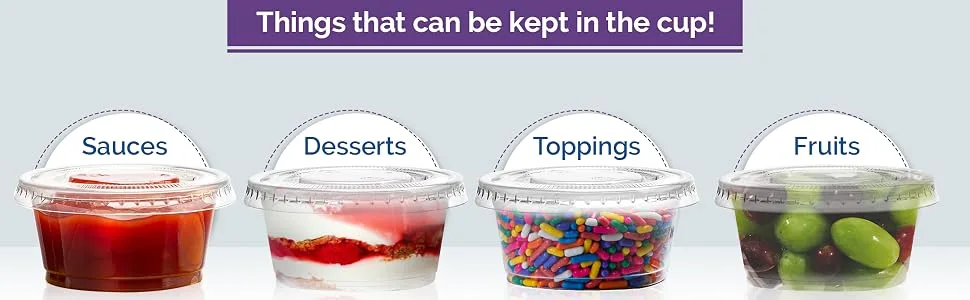 PlastiMade Clear Disposable Plastic Portion Cups With Lids (100 Sets - 1 Oz) - Disposable Condiment Cups, Sauce/Dip/Dressing Cups, Souffle Cups & Jello Shot Cups With Lids | Great Sampling Container - Portion cup