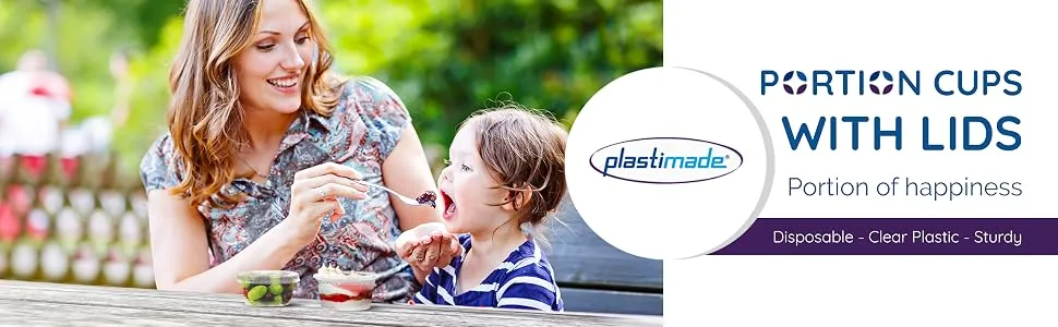 PlastiMade Clear Disposable Plastic Portion Cups With Lids (100 Sets - 1 Oz) - Disposable Condiment Cups, Sauce/Dip/Dressing Cups, Souffle Cups & Jello Shot Cups With Lids | Great Sampling Container - pORTION cUP1