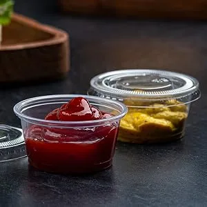 PlastiMade Clear Disposable Plastic Portion Cups With Lids (100 Sets - 1 Oz) - Disposable Condiment Cups, Sauce/Dip/Dressing Cups, Souffle Cups & Jello Shot Cups With Lids | Great Sampling Container - Sauce