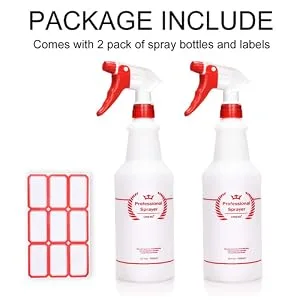Plastic Spray Bottle 2 Pack, 32 Oz, All-Purpose Heavy Duty Spraying Bottles Sprayer Leak Proof Mist Empty Water Bottle for Cleaning Solution Planting Pet with Adjustable Nozzle - Red - Package Include - Spray Bottles 32 Oz for Cleaning Solutions
