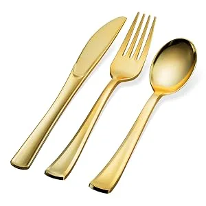 Plastic Silverware Set- Silver Flatware Set- Heavy Duty Cutlery Set - Bulk Combo Value Pack 160 count 40 Knives 80 Forks 40 Spoons Party Supplies - Tepco Settings - Cutlery Set