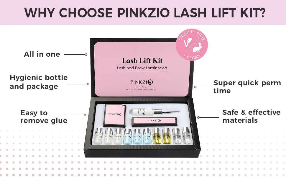 PINKZIO Lash Lift Kit Eyelash Perm Kit, Professional Eyelash Lash Curling, Semi-Permanent Curling Perming Suitable For Salon, Pink - Semi-Permanent Curling
