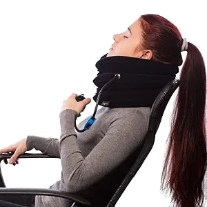 Pinched Nerve Neck Stretcher Cervical Traction Device for Home Pain Treatment | Inflatable Spinal Decompression Collar Unit Muscle Strain Injury Relief | Herniated Disc Problems Remedy Kit (Blue) - Neck Pain Inflatable Spinal Decompression Collar Unit Muscle Strain Relief Neck Traction Device