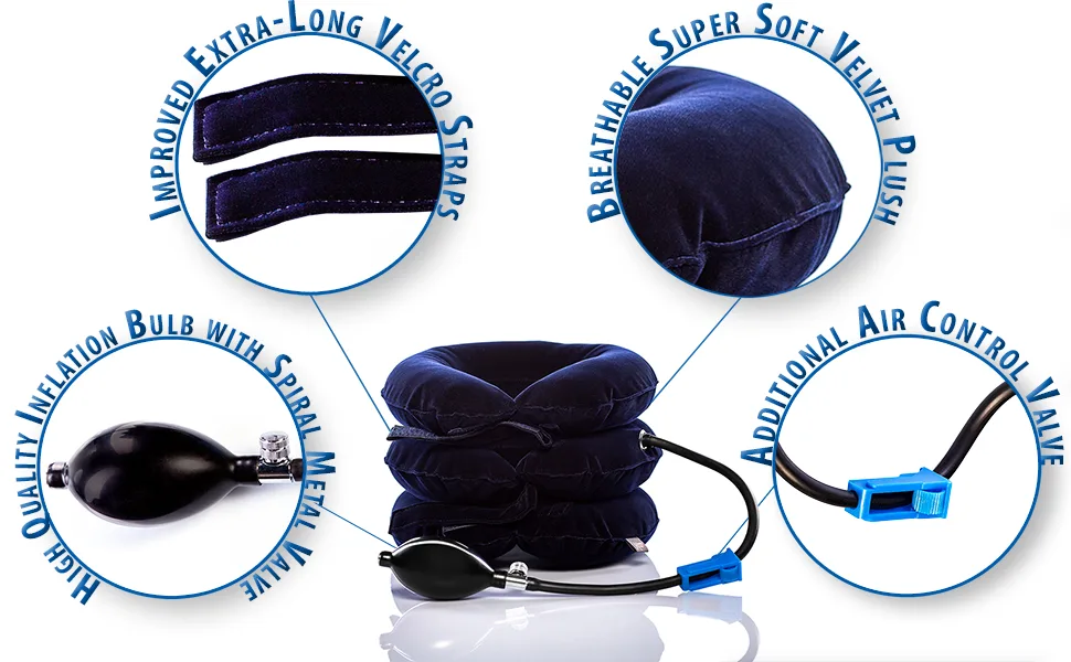 Pinched Nerve Neck Stretcher Cervical Traction Device for Home Pain Treatment | Inflatable Spinal Decompression Collar Unit Muscle Strain Injury Relief | Herniated Disc Problems Remedy Kit (Blue) - Pinched Nerve Neck Stretcher Cervical Neck Traction Device Home Neck Pain Treatment Injury Relief