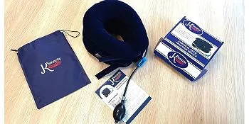 Pinched Nerve Neck Stretcher Cervical Traction Device for Home Pain Treatment | Inflatable Spinal Decompression Collar Unit Muscle Strain Injury Relief | Herniated Disc Problems Remedy Kit (Blue) - Pinched nerve neck stretcher cervical collar pillow gift box instructions travel protection bag set