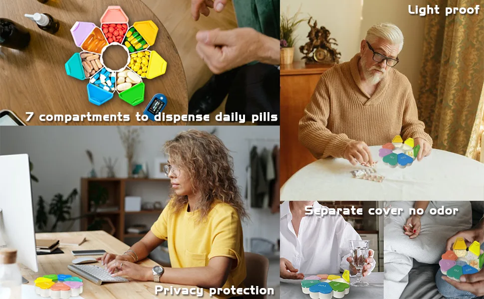 Pill Organizer Weekly - Pill Box 7 Day - Medication Reminder Moisture Proof & Lightproof Pill Case - Portable Travel Pill Container for Vitamins/Fish Oil 1 Pack - pill box