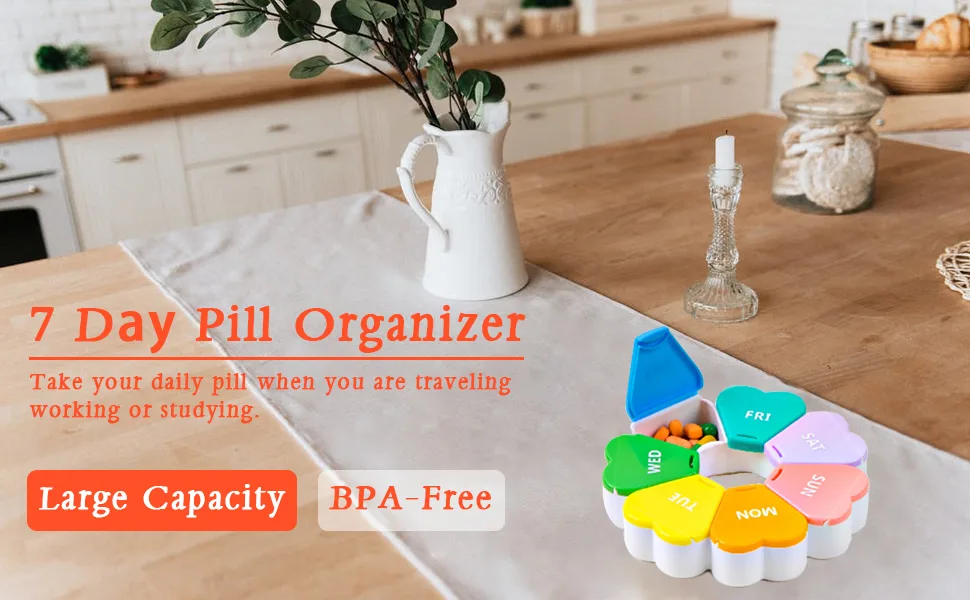 Pill Organizer Weekly - Pill Box 7 Day - Medication Reminder Moisture Proof & Lightproof Pill Case - Portable Travel Pill Container for Vitamins/Fish Oil 1 Pack - pill case