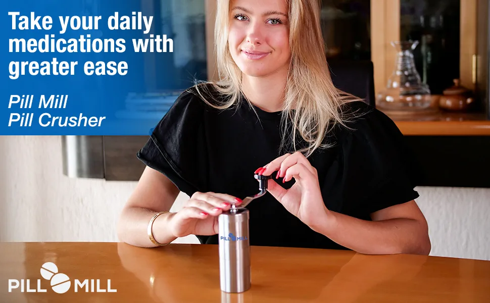 Pill Mill Pill Crusher - Crushes Multiple Tablets to a Fine Powder - Metal Pill Grinder - Tablet Pulverizer Suitable for Travel - Great Feeding Tube use and Pets - Take your daily medications with greater ease using Pill Mill