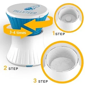 Pill Crusher Cutter Splitter Grinder - 3 in 1 - Pill Crusher Pulverizer - Tablet Cutter with Small Pill Box Container - Pill Breaker Slicer Chopper Divider - Multifunction Blue White - pill cut and crush