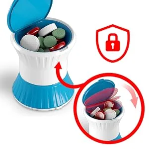 Pill Crusher Cutter Splitter Grinder - 3 in 1 - Pill Crusher Pulverizer - Tablet Cutter with Small Pill Box Container - Pill Breaker Slicer Chopper Divider - Multifunction Blue White - tablet splitter