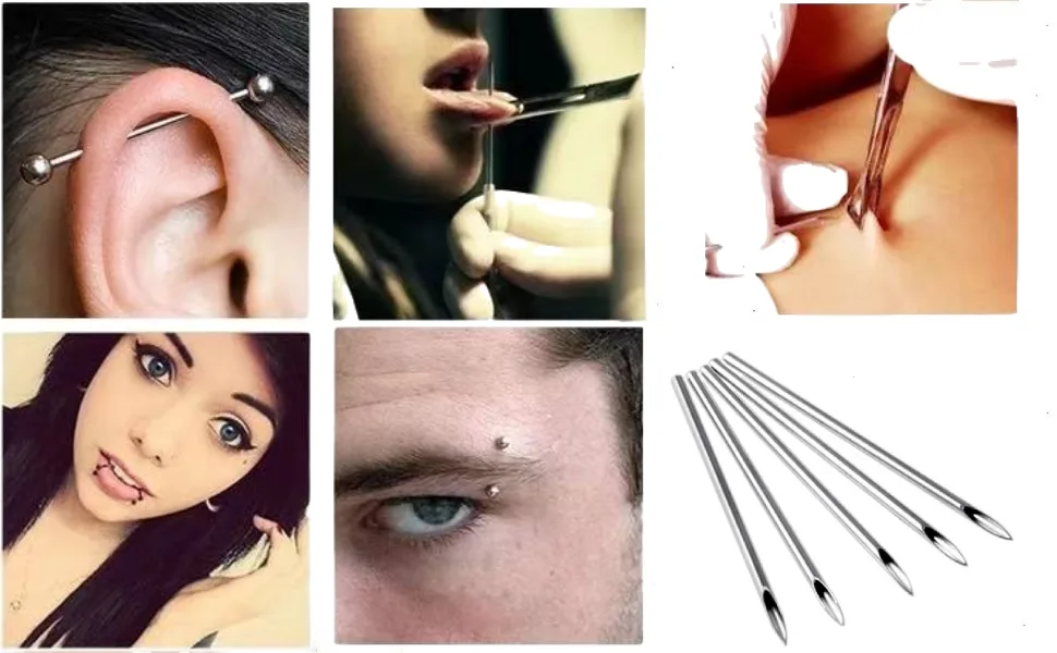 piercing needle for body, ears, nose, lips, nipples, body piercing needles, disposable professional body piercing needles, tools-(10 pieces of 14G) (14G) - good