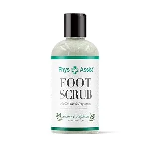 PhysAssist Foot Scrub 8 oz. with Tea Tree, Peppermint Soothes and Exfoliates Promoting a Deep Cooling Sensation Leaving Feet Feeling Calm and Refreshed. - FootScrub