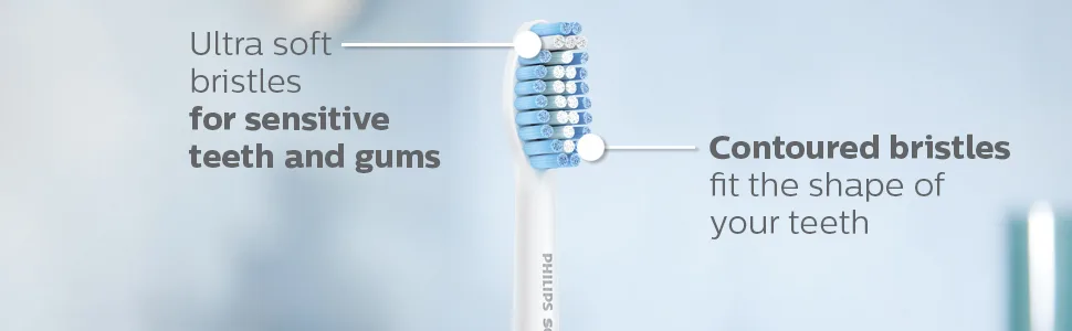 Philips Sonicare Genuine Sensitive Replacement Toothbrush Heads for Sensitive Teeth, 3 Brush Heads, White, HX6053/64 - Philips Sonicare Sensitive replacement toothbrush heads for sensitive teeth