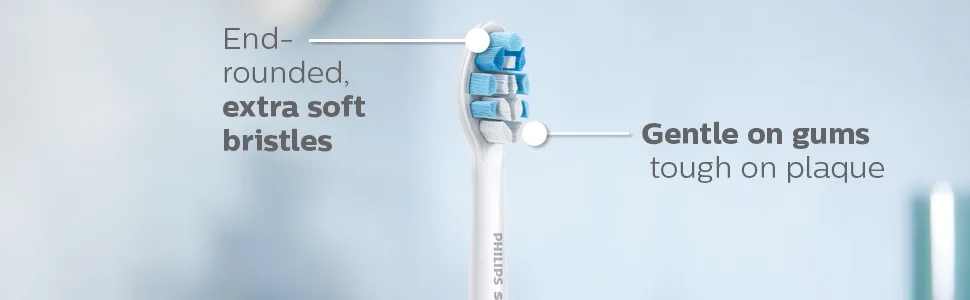 Philips Sonicare Genuine G2 Optimal Gum Care Replacement Toothbrush Heads, 3 Brush Heads, White, HX9033/65 - sensitive teeth and gums contoured bristles best toothbrush heads