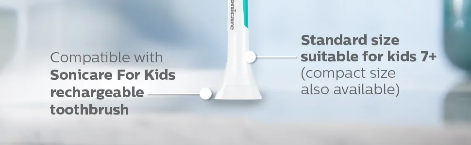 Philips Sonicare for Kids replacement toothbrush heads, HX6042/96, 2-pk Kids 7+ - compatible with sonicare for kids rechargeable toothbrush standard size for kids 7+