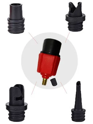 PeSandy Inflatable SUP Pump Adaptor Compressor Paddle Board Pump Adapter, Multifunction SUP Valve Adapter with 4 Air Valve Nozzles for Inflatable Boat, Stand Up Paddle Board, Inflatable Bed, Dinghy Red - SUP Pump Adapter 2